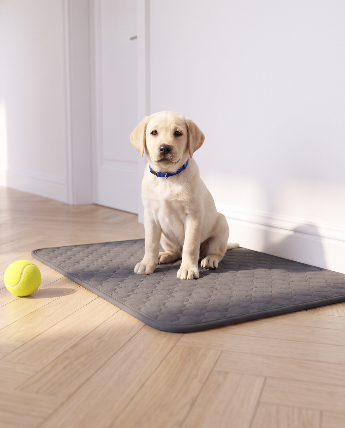 Cucciolo di labrador seduto sul suo tappetino StayMat